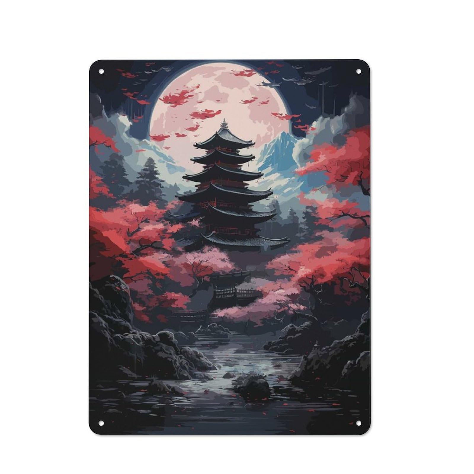 Junmoney Cherry Blossoms Japan Vintage Metal Wall Decor 40X30cm, Metal Gift Sign For Hallway, Home Bar, Garage Or Study