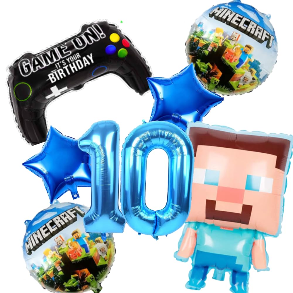 FI - FLICK IN 8 Pcs Minecraft Theme Birthday Decoration 10th Birthday Decoration for Boys Gaming Theme Birthday Decoration Tenth Birthday Decorations Minecraft Theme Balloons (Pack of 8, Multicolor)