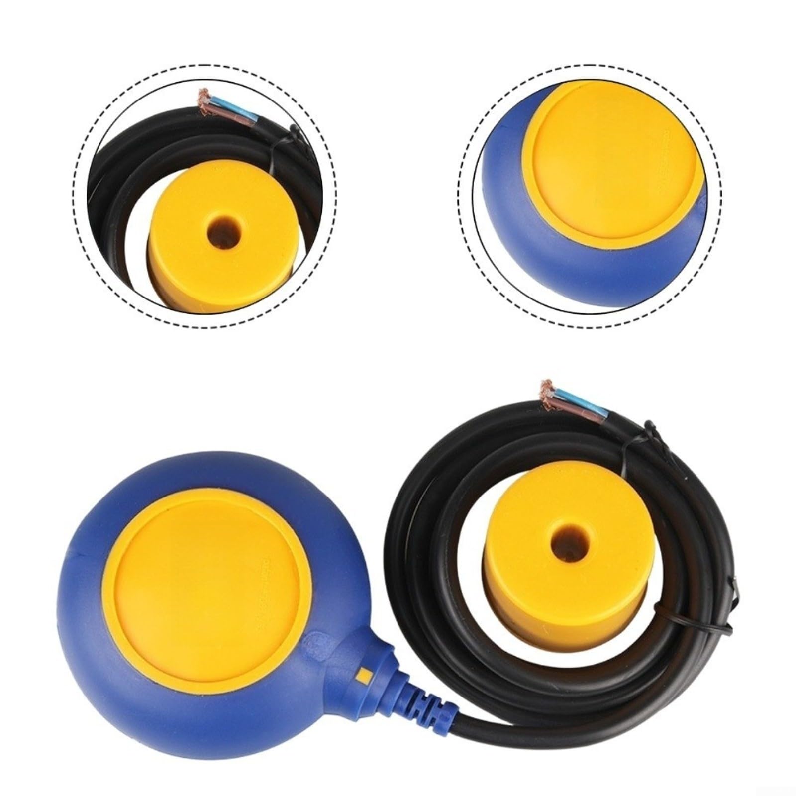 CS1-RAB-05 CS1-RAB-05 - Interruptor de flotador para control de nivel de agua, rango de medición de 0-30 m hasta 80 °C, para edificios y gestión de bombas, color azul y amarillo