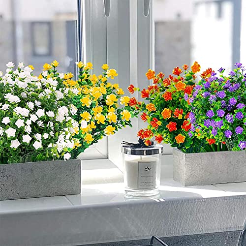 LOMOHOO 12 Bundles Artificial Flowers,4 Color Fake Flowers in Bulk,Artificial Plants Outdoor UV Resistant Plastic Shrubs for Home Garden Window Wedding Decor - Image 4