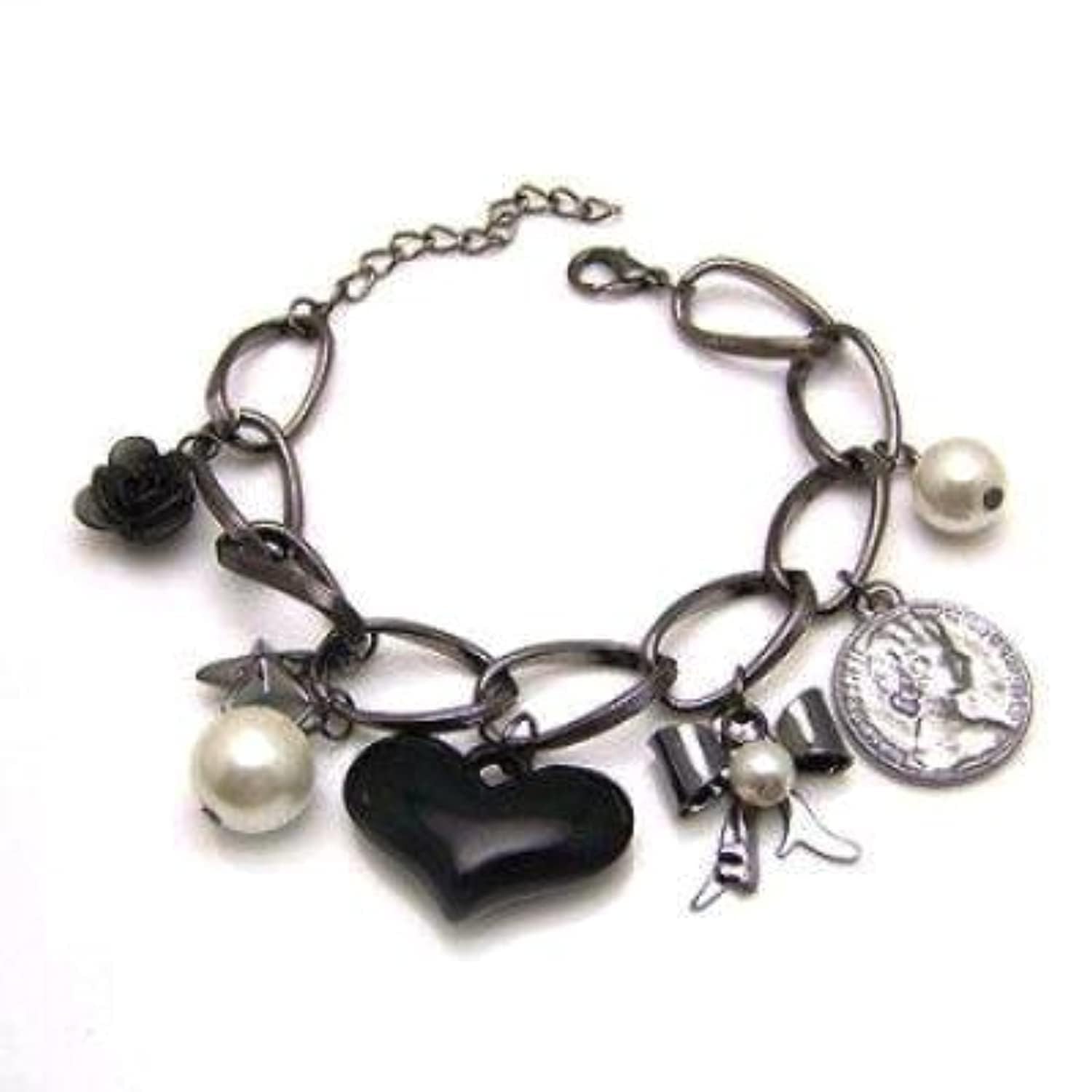 Shining Diva Fashion Heart Charm Bracelet for Girls and Women (Black) (6854b) (B0140SC61S) Amazon Price History, Amazon Price Tracker