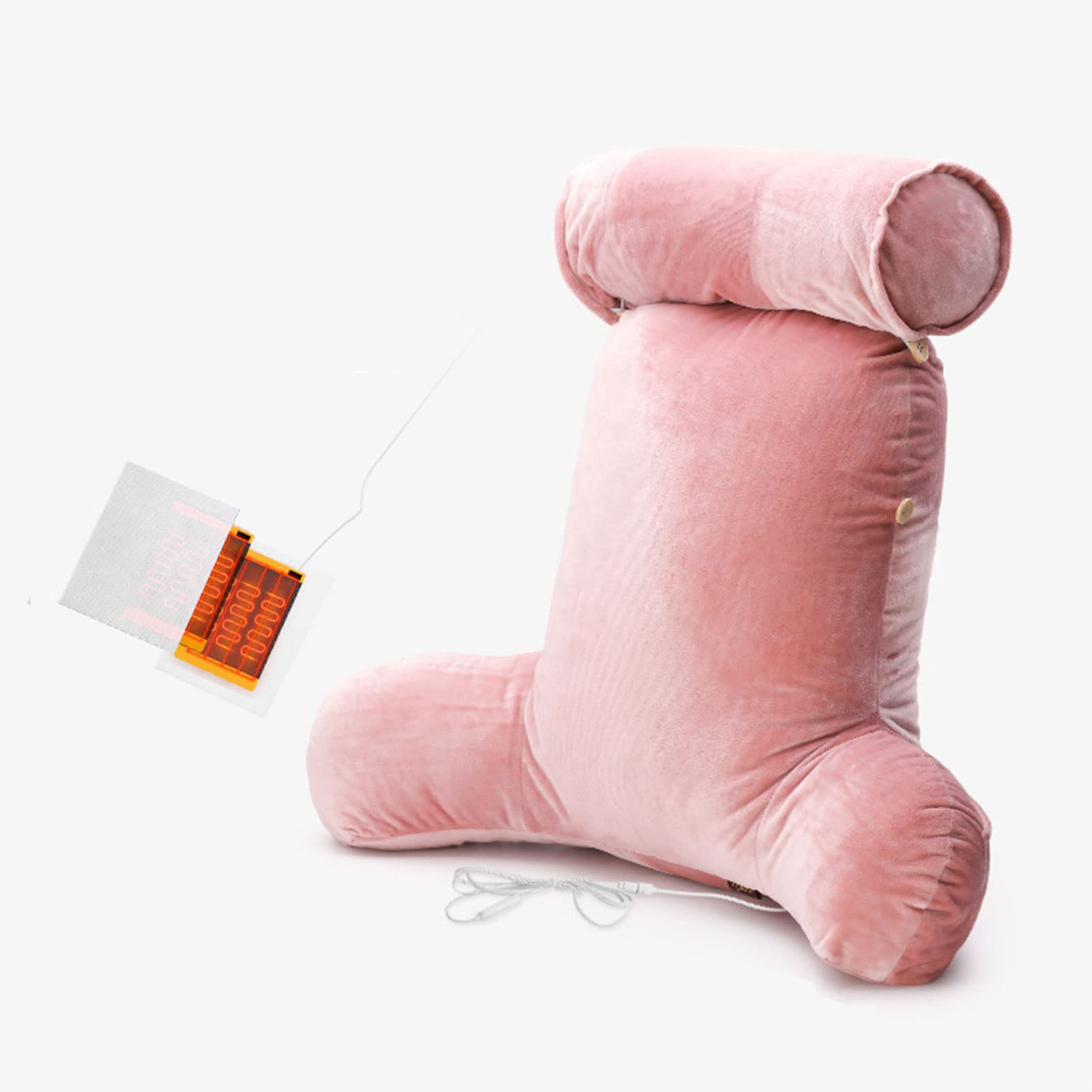 Lesekissen, großes Bettruhekissen, Loungekissen, mit Stützarmen, mit Decke, Nickerchen-Artefakt, ideal zum Arbeiten, Lesen oder Spielen auf dem Bett/Sofa/Boden, Pfirsichrosa (mit Heizung)