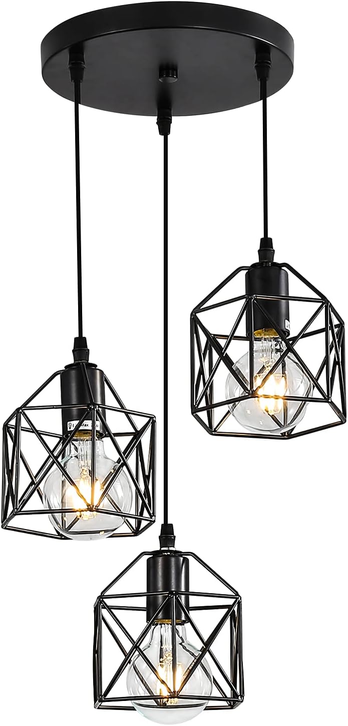 3Light Industrial Pendant Lighting, Farmhouse Rustic Pendant Light