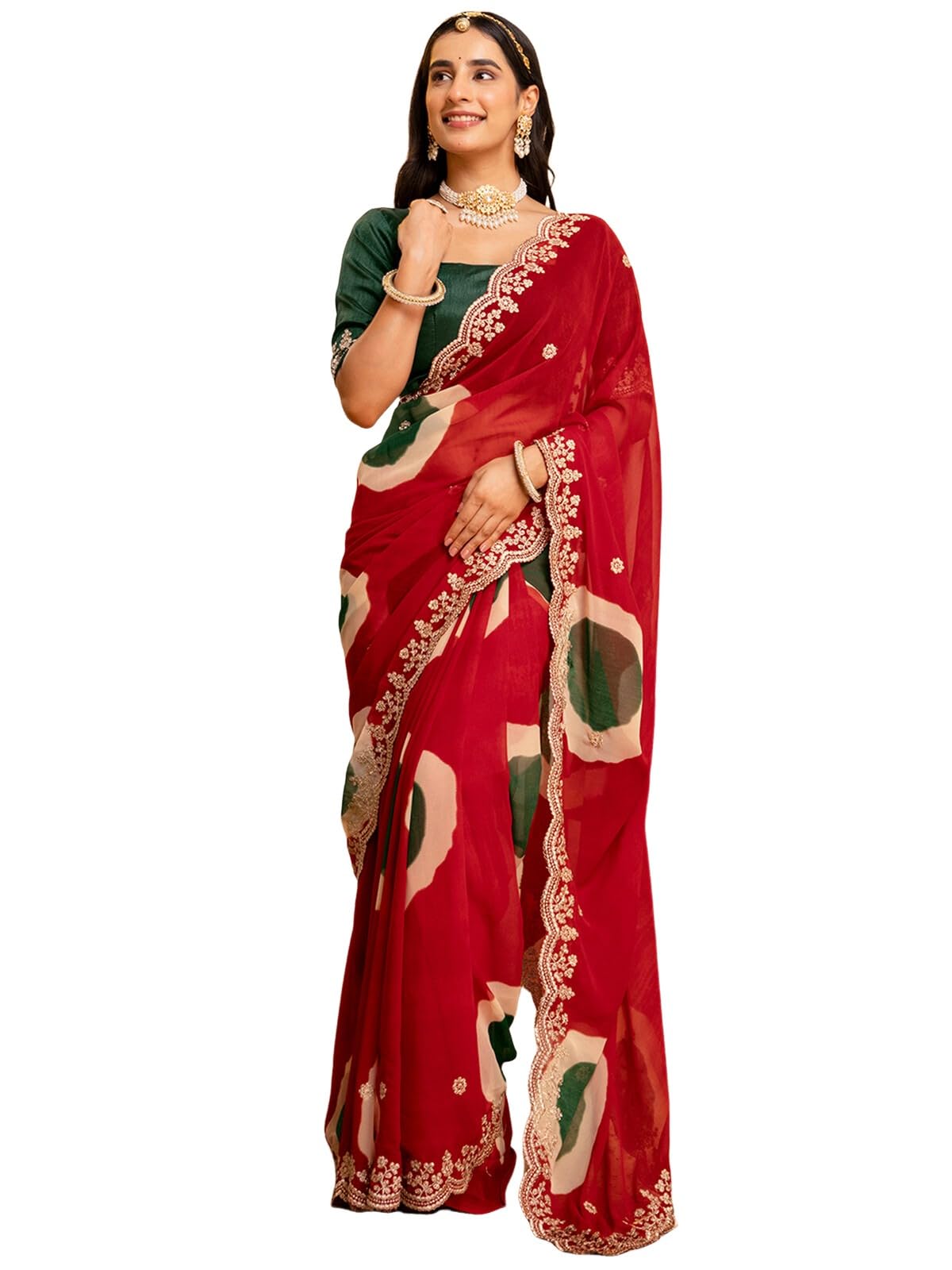 satrani Women's Printed Embroidered Georgette Saree with Unstitched Blouse-picture-32