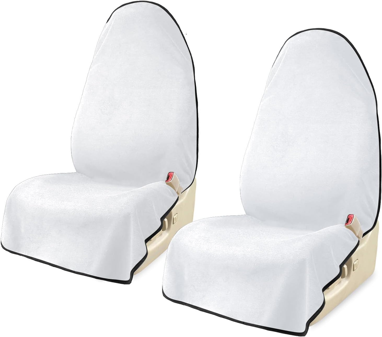 AOTOTON Car Seat Covers 2pcs White Waterproof Towel Car Seat Cover Universal Fit for Most Trucks SUV Fitness Athletes Pets Gym and Water Sport