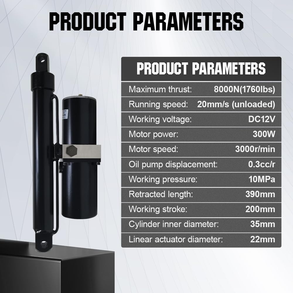 DC HOUSE Heavy Duty (1700 lbs/10 inch/300W) Hydraulic Linear Actuator?Waterproof IP 65, DC 12V High Force Actuator for Farm Garden Equipment Utility Vehicle Industrial Usage