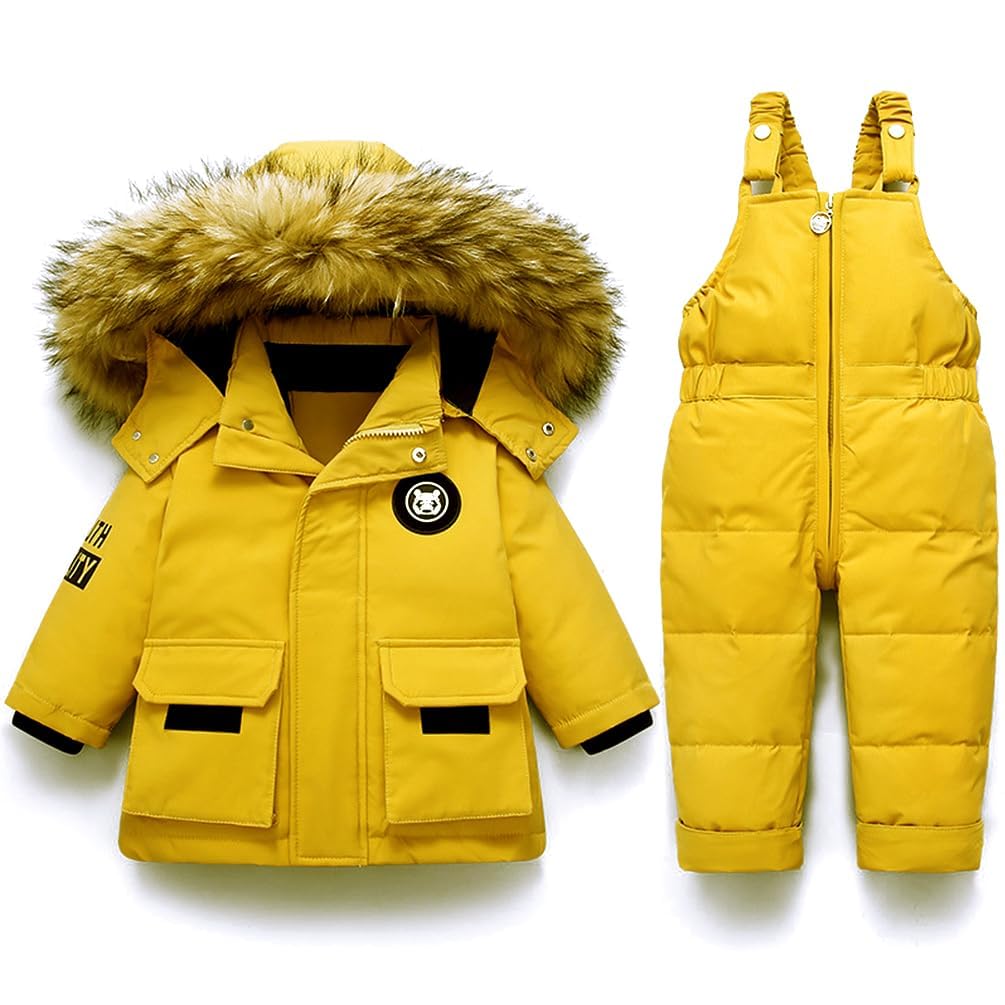 Tuta da neve per neonate, set di abbigliamento invernale per bambini, 2 pezzi, piumino per ragazzi, ragazze, tuta da sci, abbigliamento con salopette da neve, bavaglini pantaloni tuta da neve