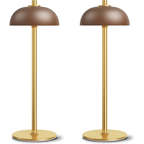 2 Pack LED Cordless Table Lamp Rechargeable,5000mAh Battery Operated Table Lamp, 3 Color Stepless Dimming Metal Table Light with Memory Function for Outdoor, Dinner, Patio, Home.(Brown)