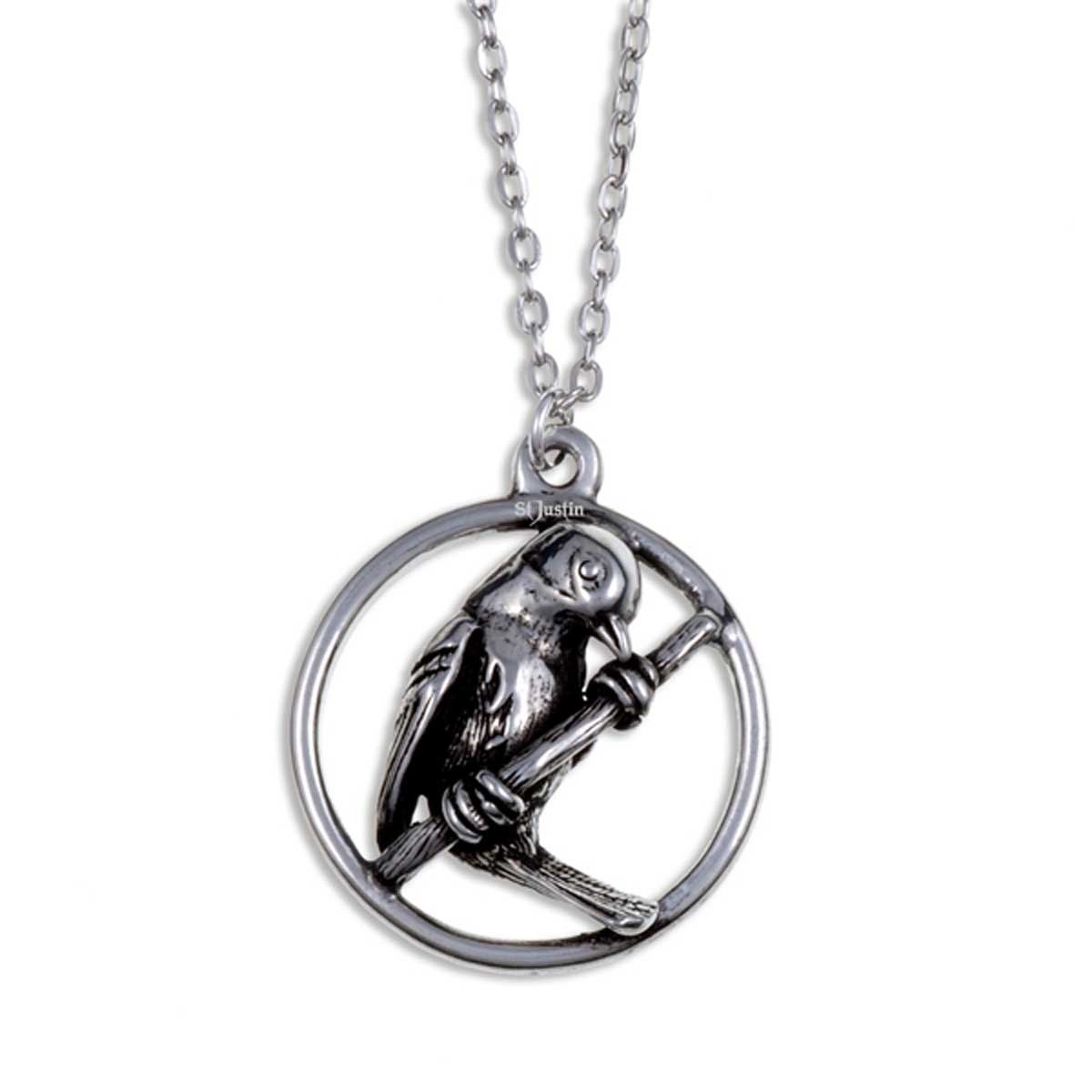 Collier pendentif oiseau assis en étain cadeau idéal anniversaire