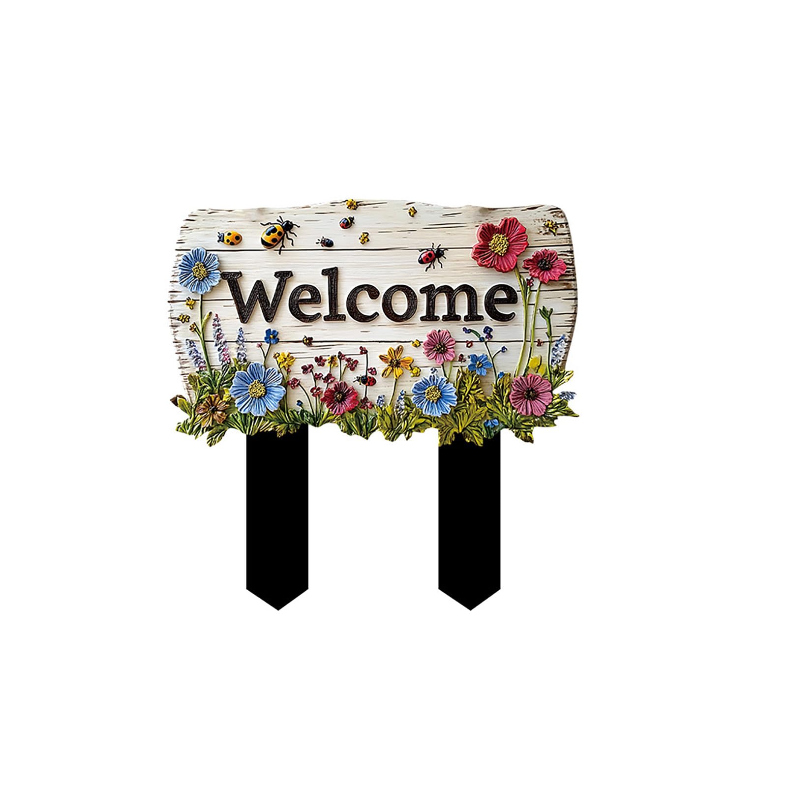 Elegant Wooden Welcome Sign Stake for Garden Outdoor Yard Patio and Courtyard Floral (C, 20x20cm)