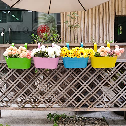Riogoo Flower Pots Metal Iron Hanging Flower Pots Garden Pots Balcony Planters Metal Bucket Flower Holders Wall Hanging Decor Pot- Detachable Hook (4 Pcs) (Large) #TOP3