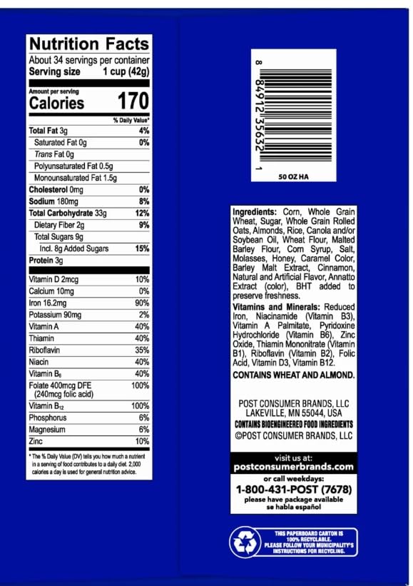 Post Hony Bunches of Oats with Almonds Cereal 50 oz miniatura 2