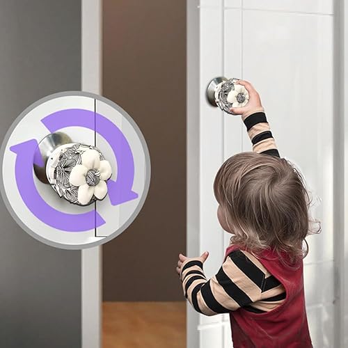 Miniatura 4 de Thinslimer Paquete de 4 fundas para pomo de puerta, protector redondo floral suave, lindo protector de manija de puerta con esponja, protector