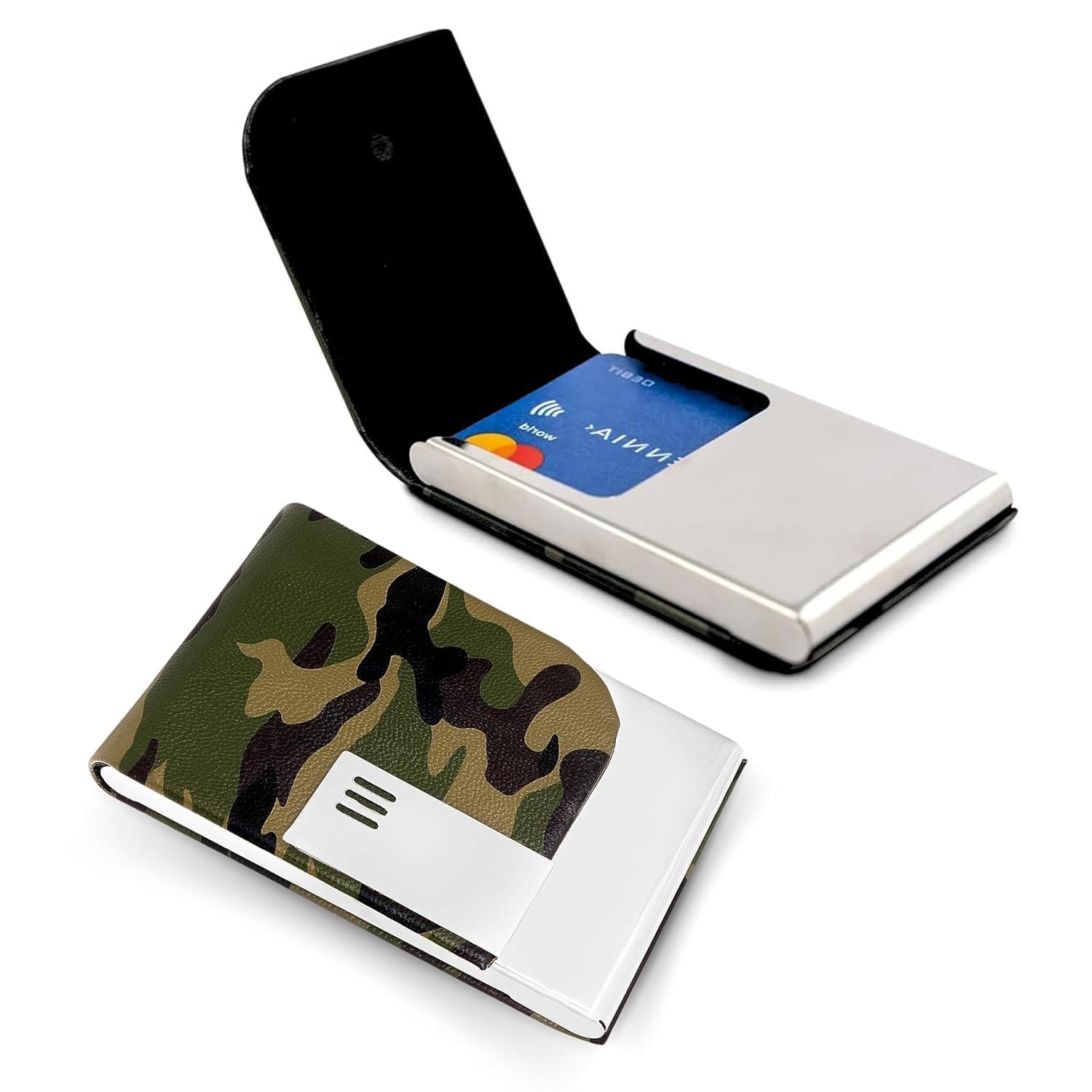 MARETTO Metal Card Holder for Men & Women | Leather Top RFID Blocking Card Case | Slim Business Card Holder | Credit/Debit/ATM Card Wallet | 9.5 x 6.5 cm Compact ID Card Holder (Black)-picture-56