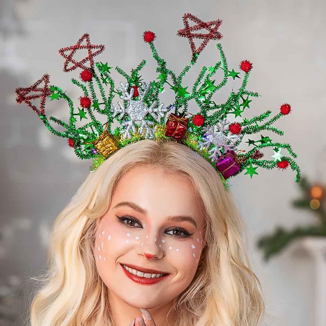 CASDRE Christmas Light up Headband Green Red Snowflake Hair