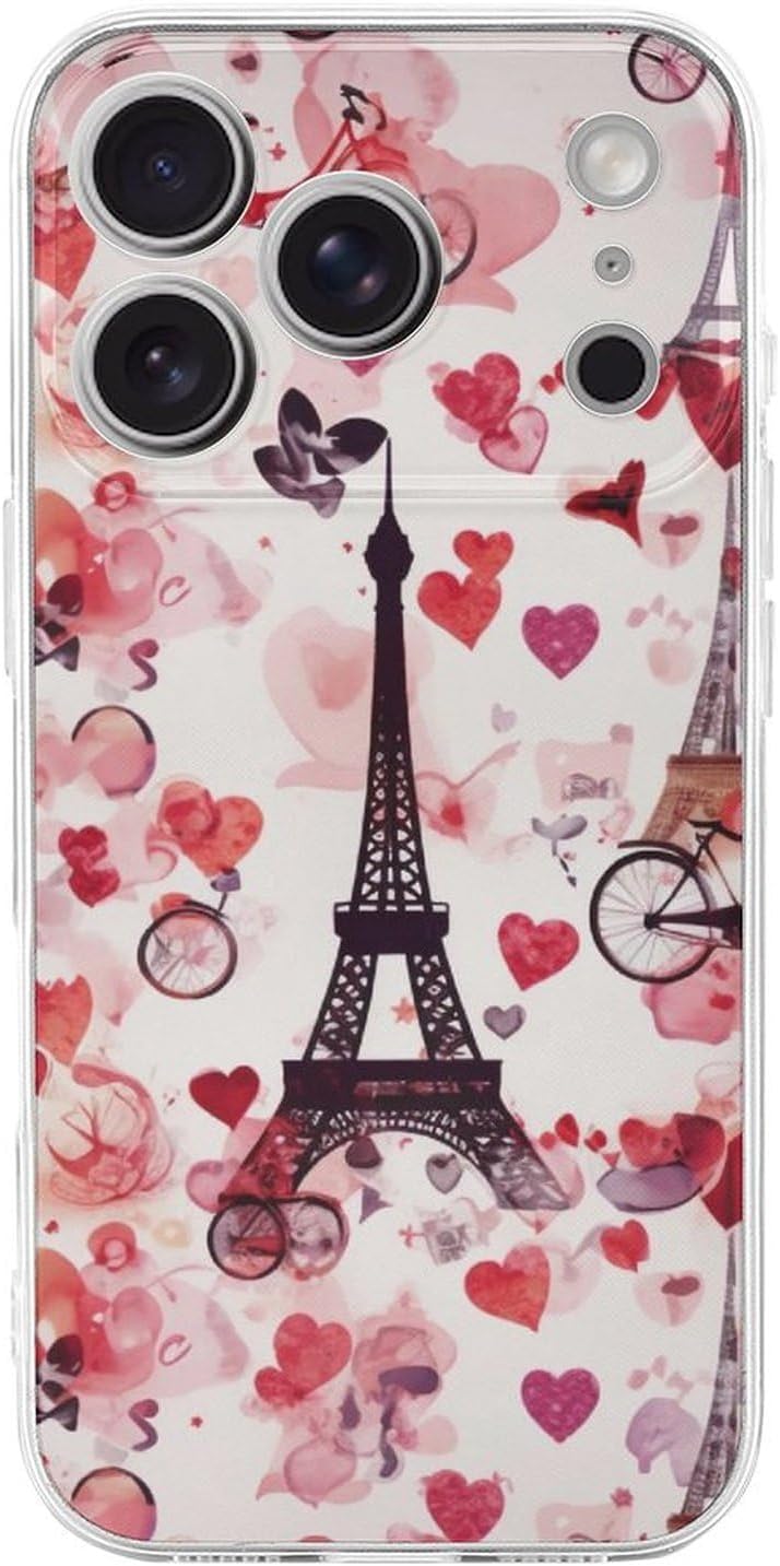 Clear Phone Case for iPhone 17 Pro Case, Cityscape Paris Eiffel Tower France Prints Shockproof TPU Cell Cover with Wireless Charging, Anti-Yellowing, Transparent