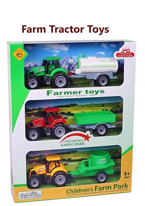 Cartup Unbreakable Farm Tractor Toy Set , Friction Tractor with Trolly Toy Set for Kids . 3 Tractors with Trolly