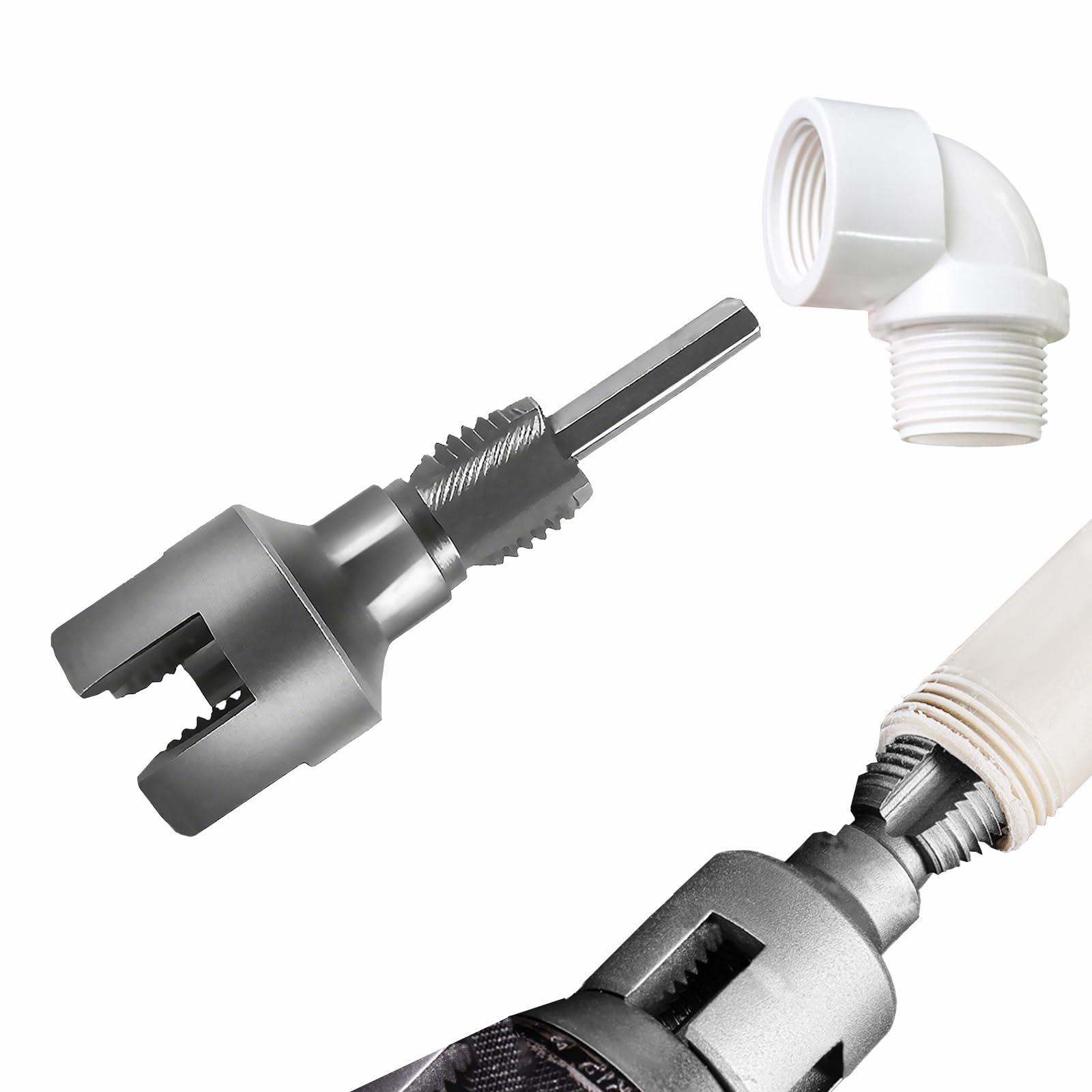 Tagliatubi in PVC, 2 in 1, filettatura interna esterna per trapani elettrici, per tubi PVC/PPR, filettatura precisa a tenuta stagna, sanitari professionali da 1/2" (DN15)