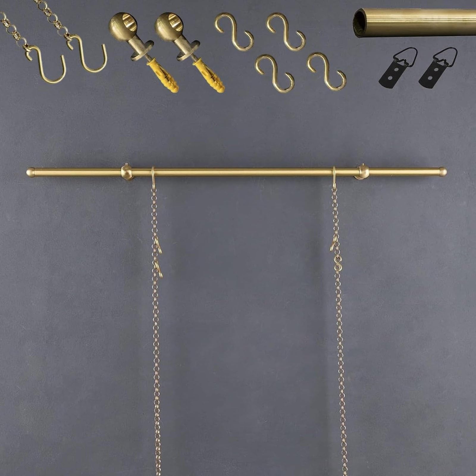 Kit de Sistema de riel para Colgar Cuadros de Alta Resistencia - Colgador de Pared de 1,10 m (43,3 Pulgadas) con Cadenas para Pinturas al óleo, pósteres y Espejos - Ideal para Uso doméstico,