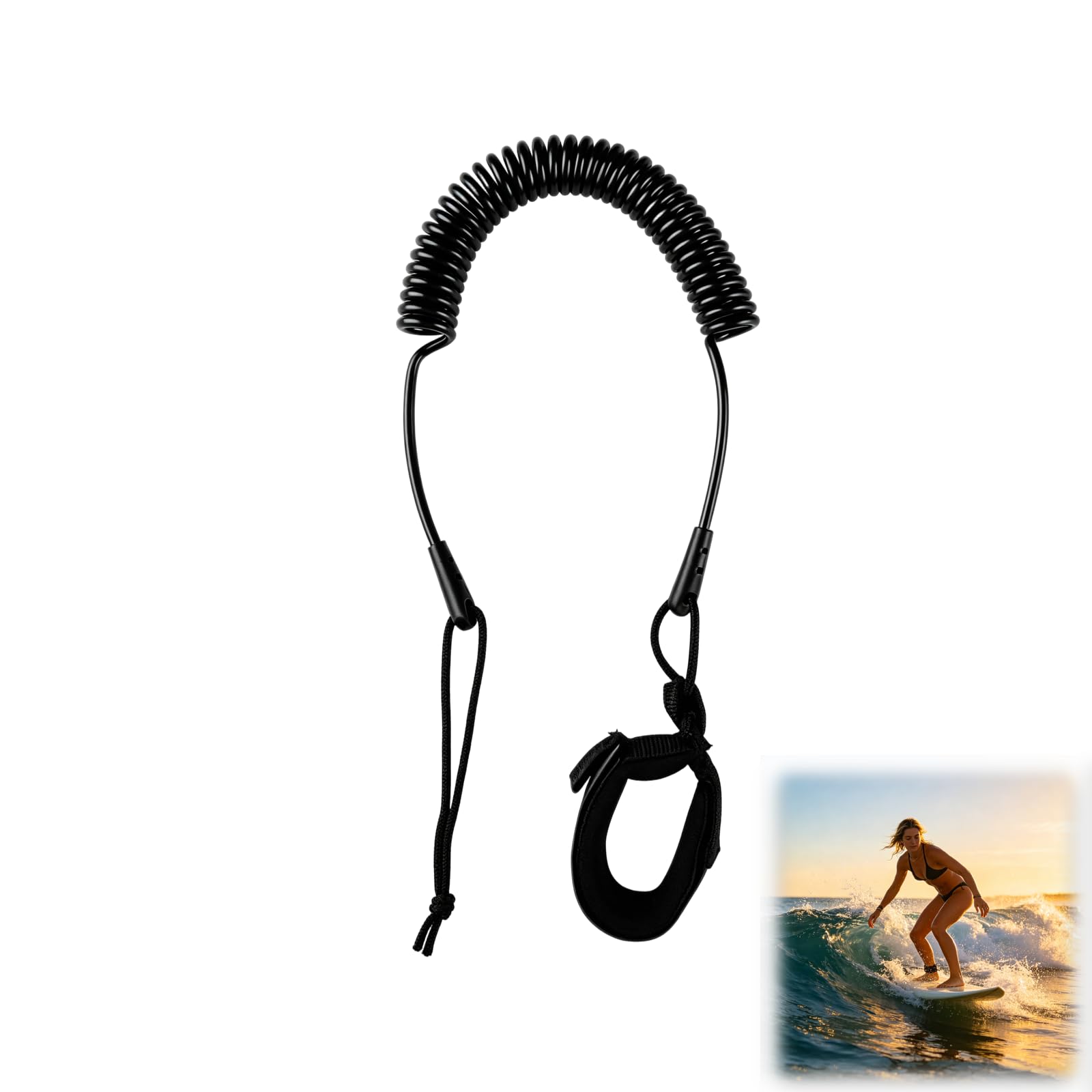 1Pcs Black Surfboard Leash, Durable and Elastic Paddle Board Accessories, Adjustable Kayak Paddle Leash, SUP Paddle Board Leg Rope for Surfboard Longboard Shortboard Kayak