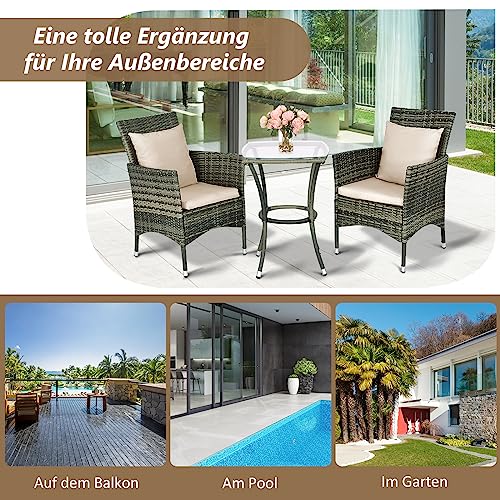 GIANTEX Balkonmöbel Kleiner Balkon, Rattan Gartenmöbel Set Bistrotisch mit 2 Stühlen, Balkonmöbel Set 3 teilig inkl. Kissen, Balkon Möbel für kleinenBalkon, Balkonset 2 Stühle 1 Tisch für 2 Personen