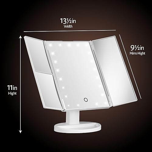 Miniatura 7 de Kit de espejo de maquillaje de tres pliegues con 21 luces LED, espejo de aumento de 3 vías para escritorio, pantalla táctil, aumento 3X2X1X, fuente