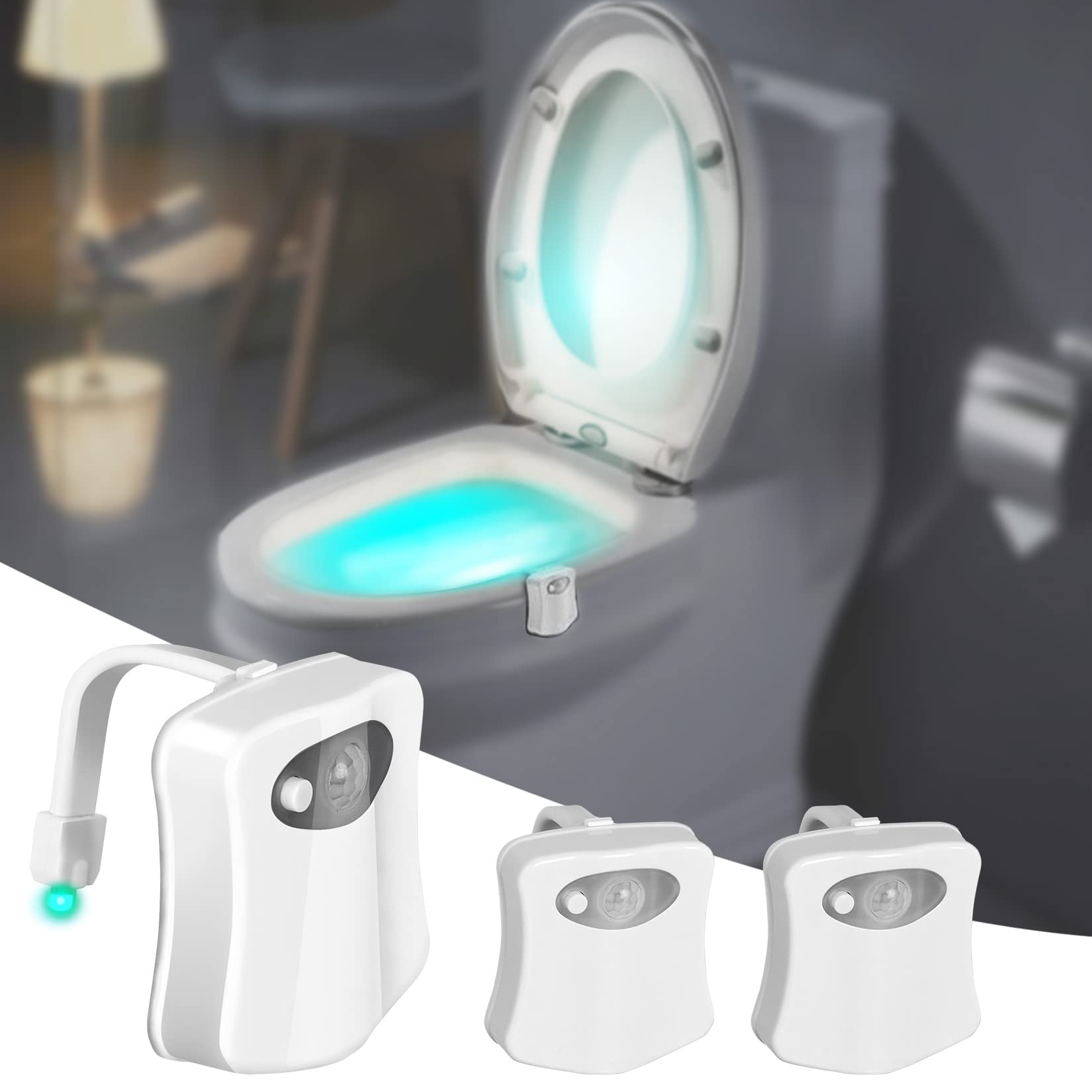 Toilet Night Light,3 Pack Motion Sensor Activated LED Night Light, with 8-Color and 2 Modes，Toilet Bowl Light for Bathroom