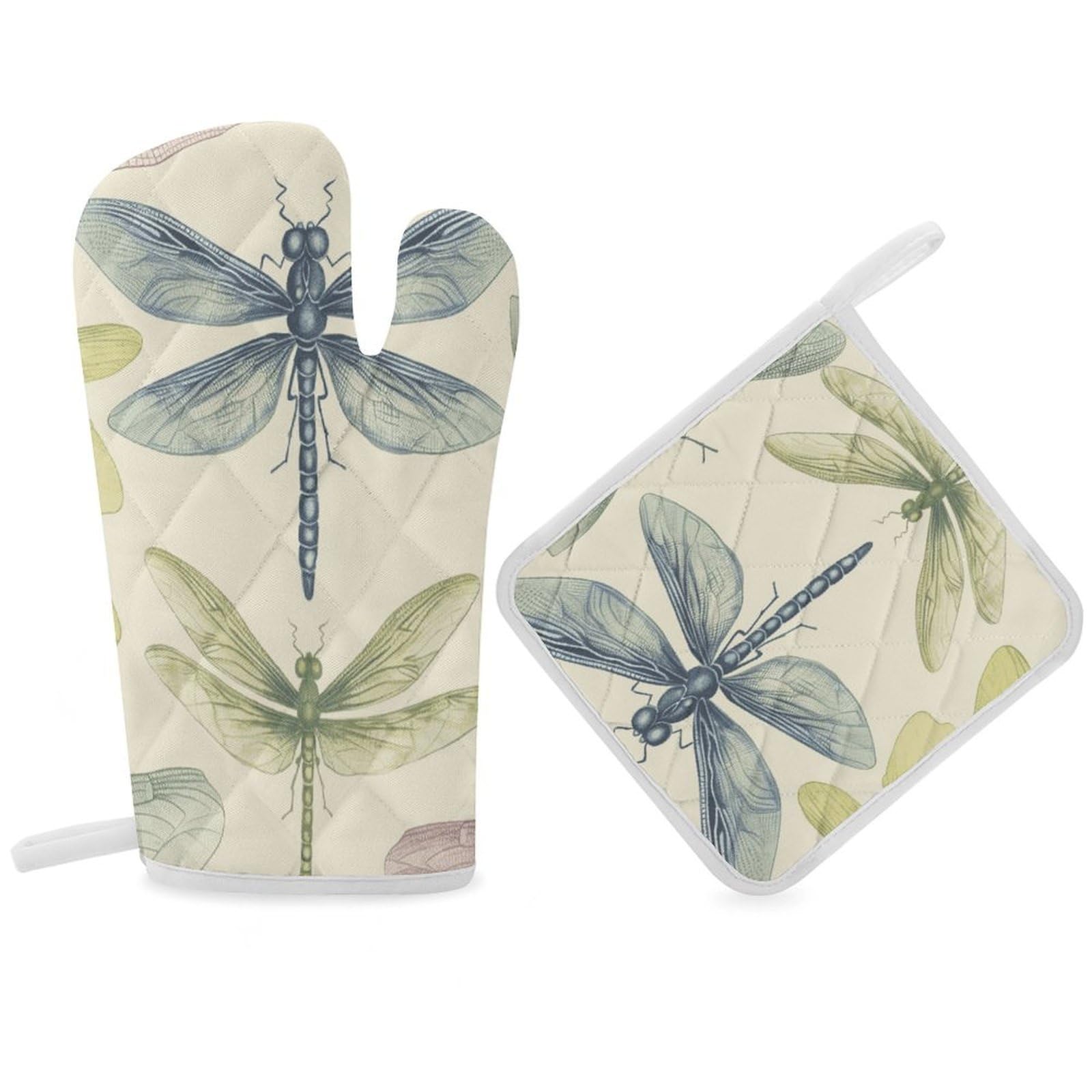 Fodpand Women's Style Dragonfly Drawing Oven Mitts And Pot Holders Sets,Oven Gloves For Kitchen Oven Mitts And Potholders For Baking Cooking Grilling Apartment Essentials