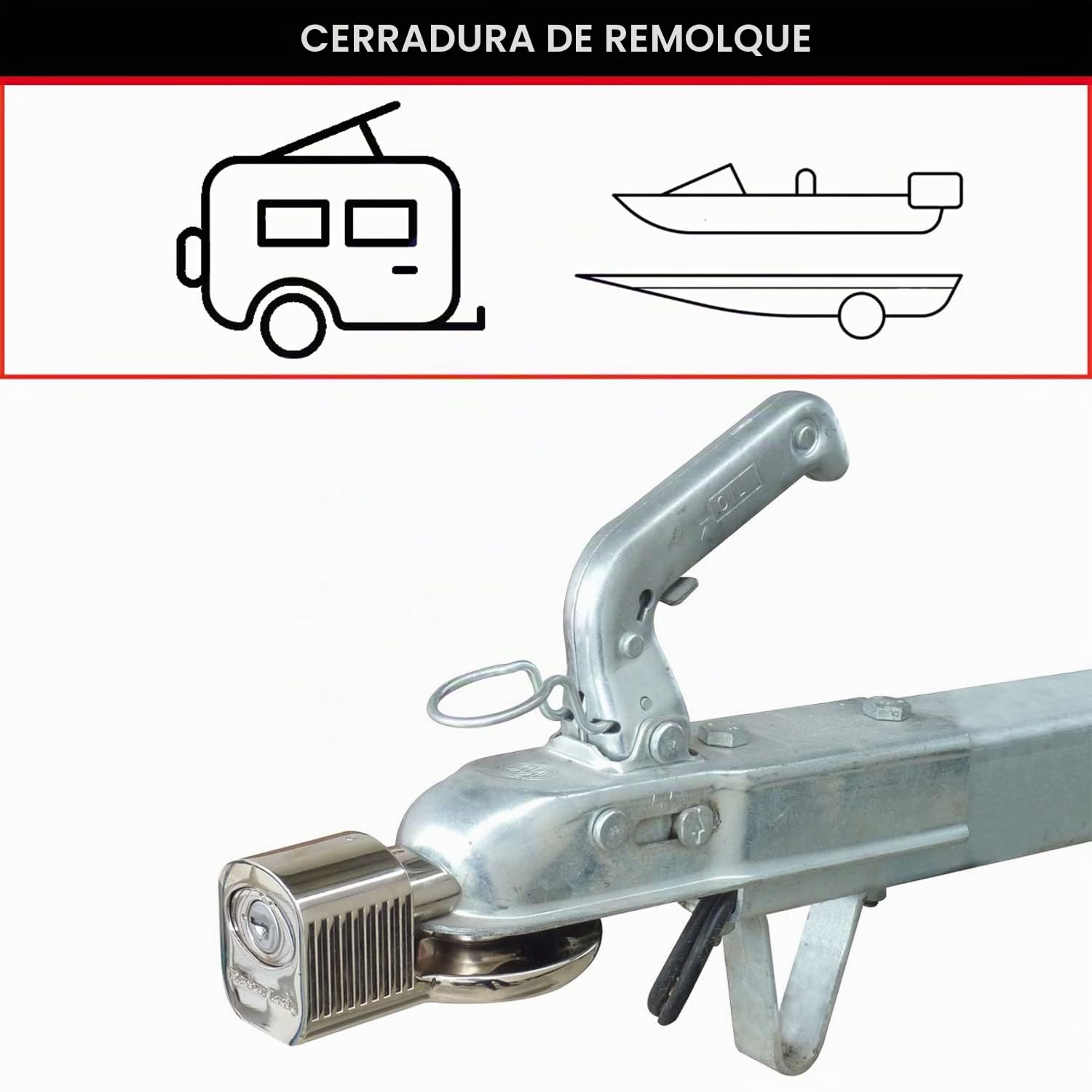 MASTER LOCK Antirrobo Remolque [Ajustable - 48 mm, 51 mm y a la mayoría de los de 59 mm] 377EURDAT - Ideal para Remolque, Enganche, Caravana