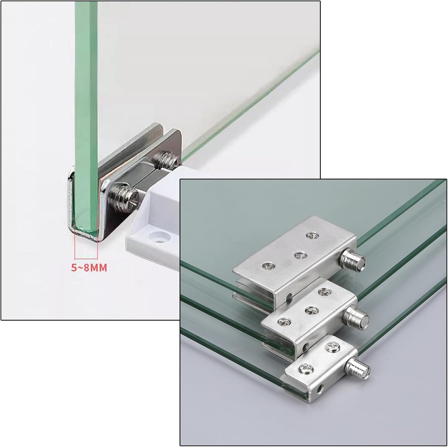 5 Pairs 10Pcs Glass Door Pivot Hinge Stainless Steel for Free Swinging Glass Doors, Fit for 0.2"-0.315" (5-8mm)