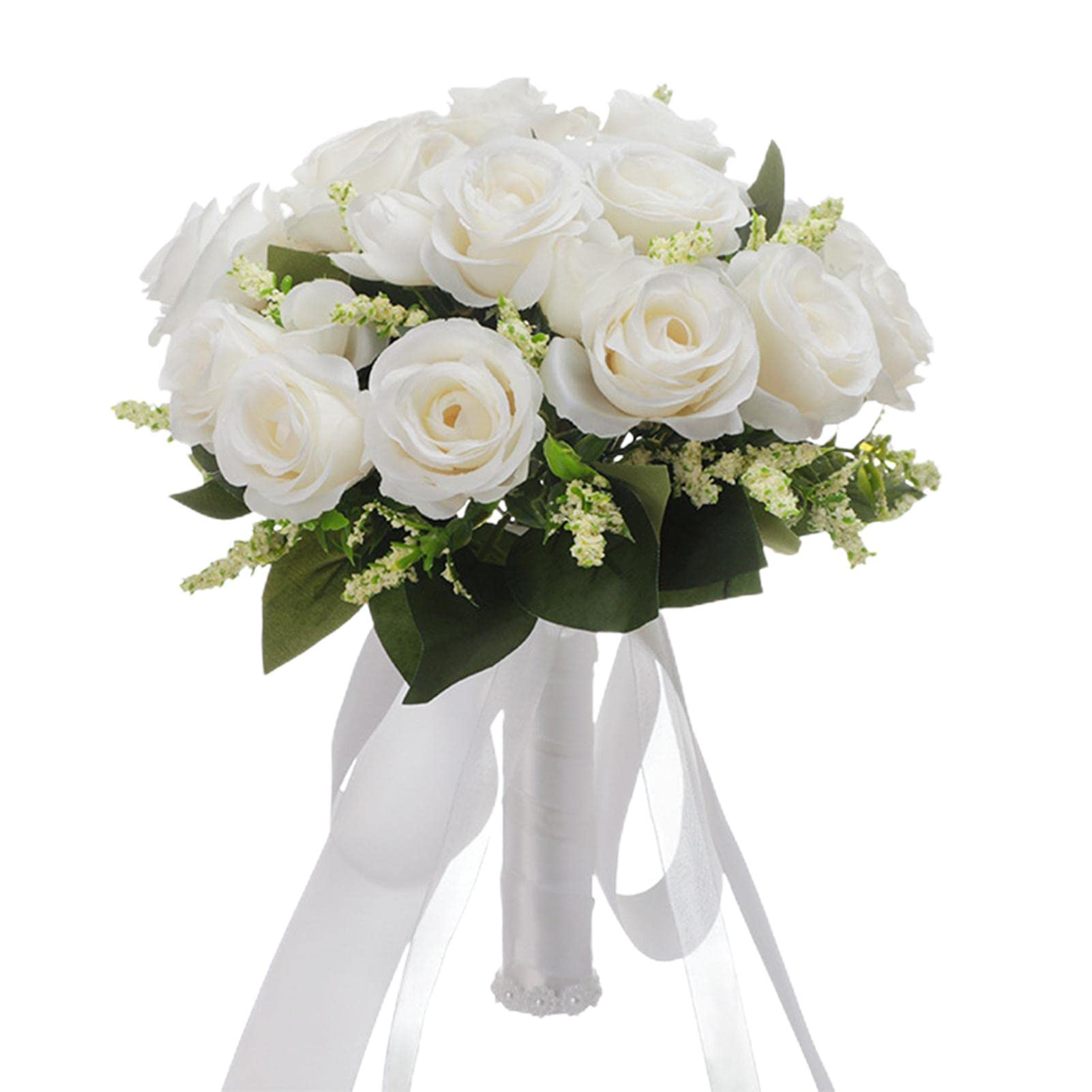 Cameirgou B Ridal Ouquet, Artificial Rose Ouquet With Silk Ribbon And Rhinestone, Ridal Wedding Ouquets, Artificial Flower Ouquet For Table Decoration, Ride Holding Flower For Wedding, Engagement (B)