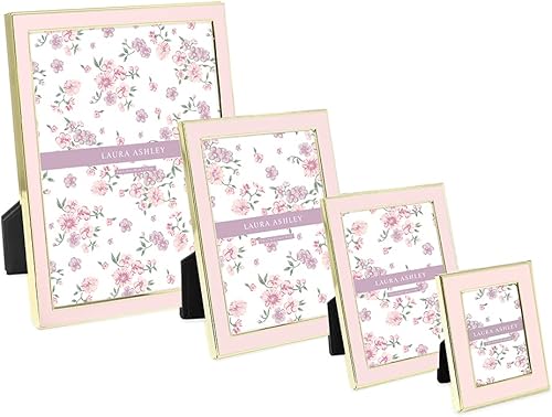 Miniatura 6 de Laura Ashley Marco de fotos esmaltado rosa de 5 x 7 pulgadas, borde de metal dorado con caballete, para encimera, encimera, exhibidor de mesa,