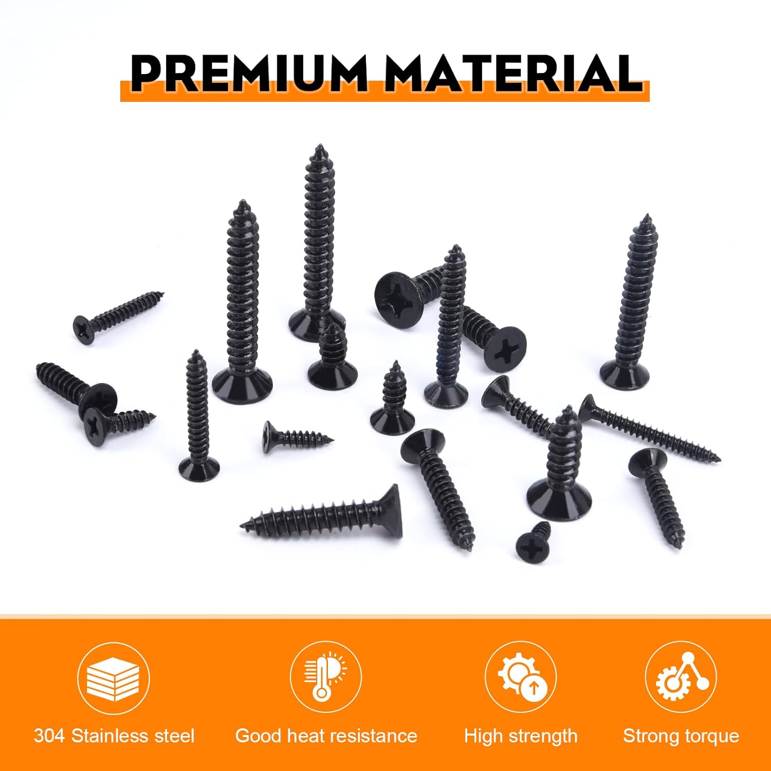 542PCS #4#6#8#10#12 Phillips Head Screw Set Stainless Steel Wood Screws Assortment Kit, Assorted Sheet Metal Self Tapping Screws, 18-8(304) Stainless Steel (Flat Black)