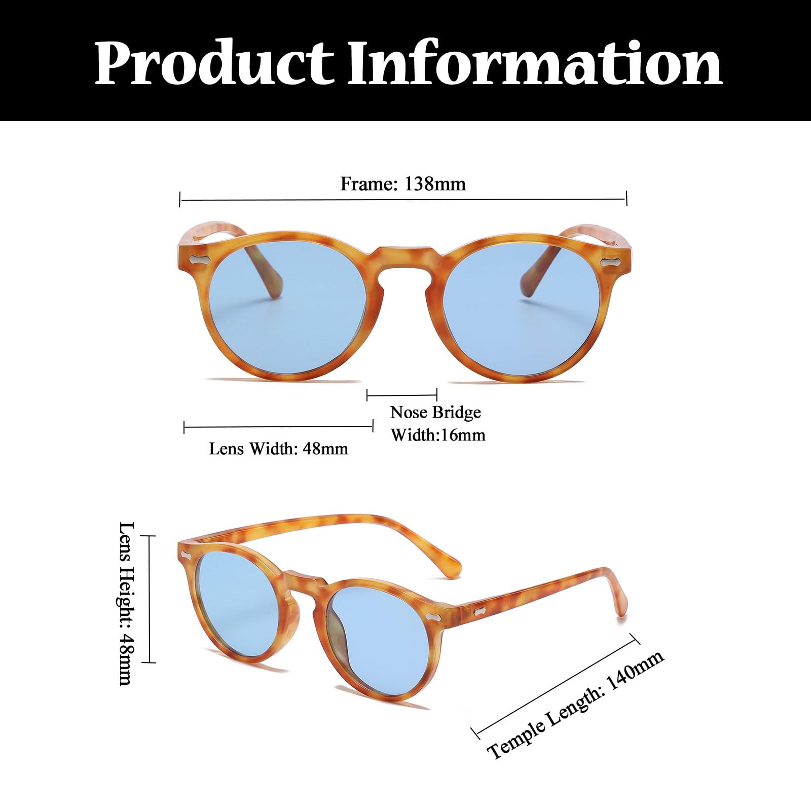 LJCZKA Occhiali da Sole Polarizzati Rotondi Uomo Donna, Vintage Rotondi Occhiali da Sole Retrò Classici Occhiali Polarizzati con Protezione UV400