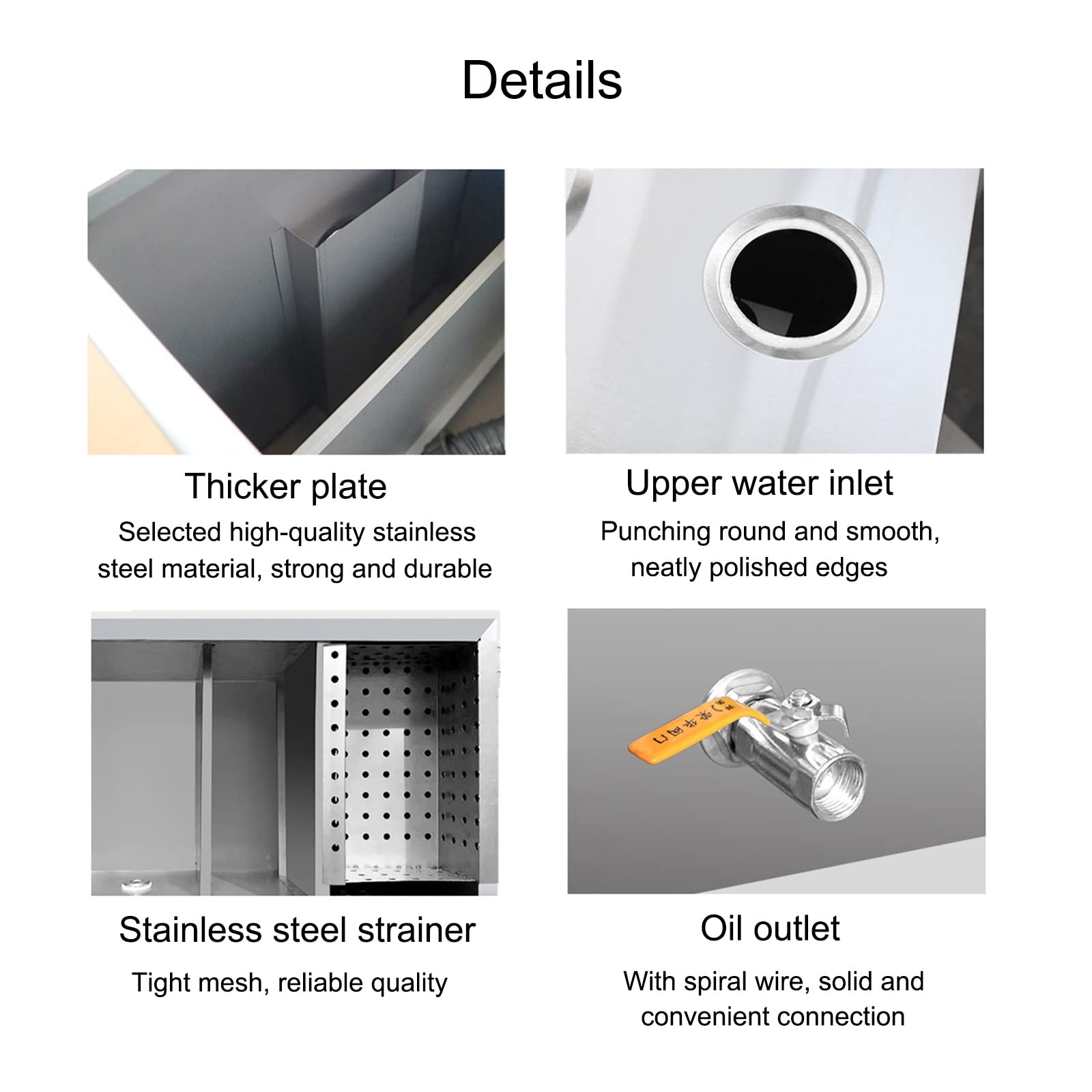 Separador comercial de agua y aceite para debajo del fregadero con trampa de grasa, trampa de residuos de fregadero de cocina de acero inoxidable, fácil de instalar y mantener (tamaño: 1 entrada de
