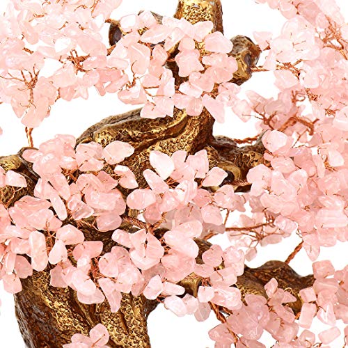 Leafis Natural Tree Of Life (1,251 Gemstone Count) Crystal Tree With Healing Properties - Bonsai Feng Shui Money Tree For Healing And Luck (Rose Quartz) #TOP5