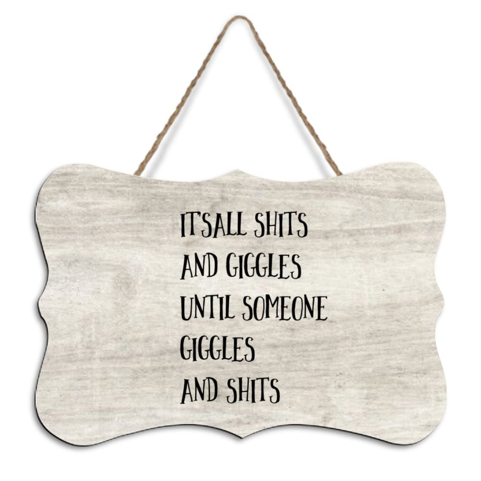 Yelolyio Rustic Hanging Wood Sign It's All Shits And Giggles Wooden Plaque Sign Home Wall Art Decor For Living Room Bedroom Farmhouse Office 4"X6"
