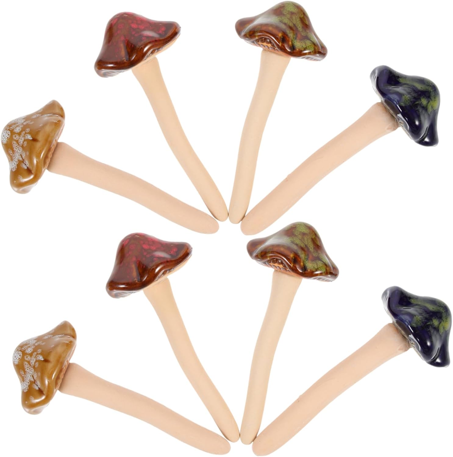 8pcs Ceramic Mushroom Statues for Garden Decor Color Glazed Miniature Mushroom Stakes Outdoor Lawn Ornament Cute Potted Plant Accessories for Fairy Garden