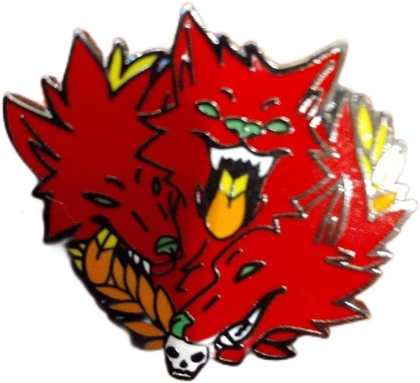 ケルベロス ピンバッチ レッド 赤 バッジ 地獄の門番 雷 狼 ウルフ 北欧