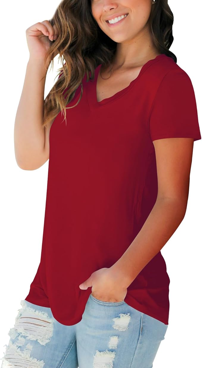liher Womens Tops V Neck Tee Casual Short Sleeve Boat Neck V Neck Dolman Top with Side Shirring-Made in U.S.A.