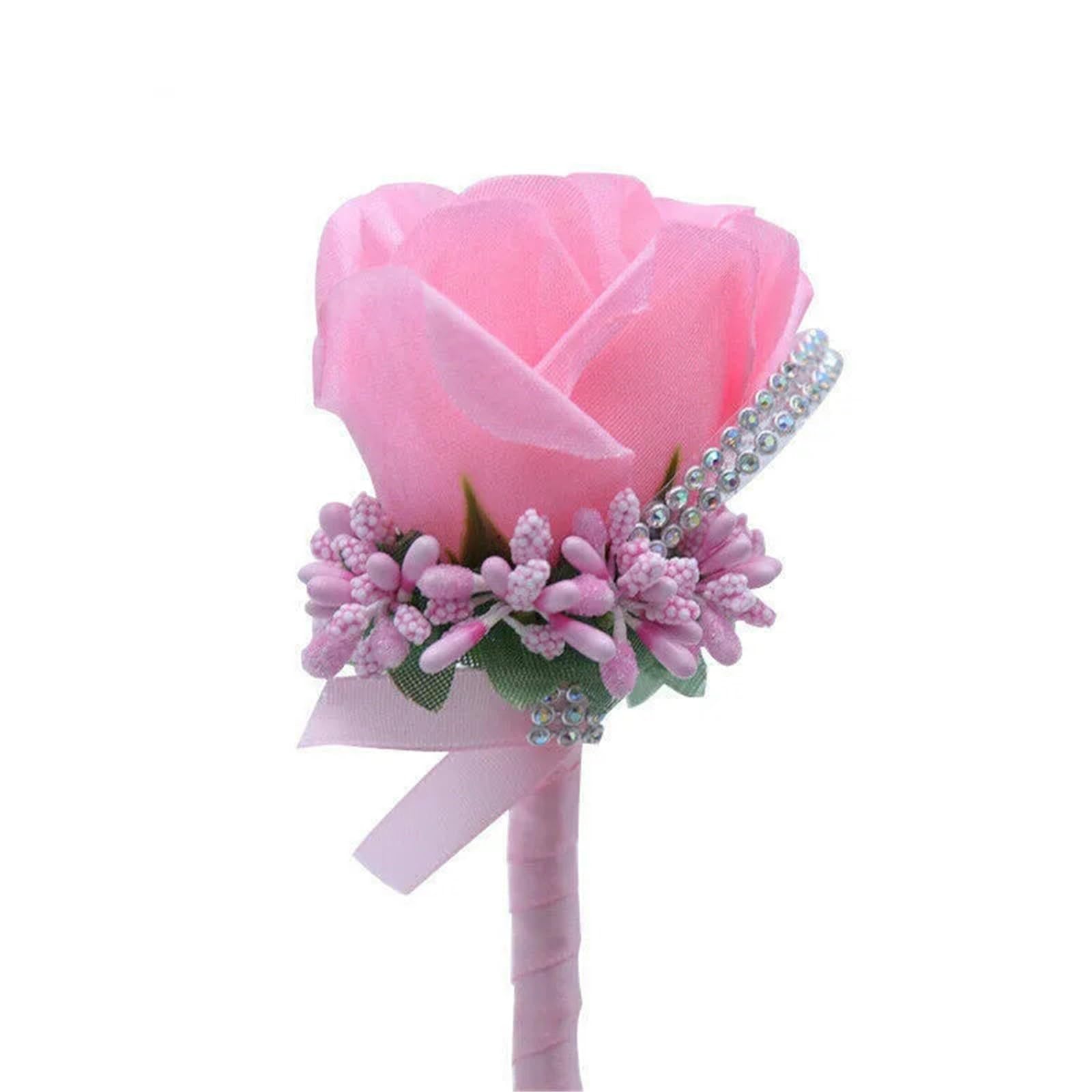 WTAXBH Corsages for Weddings 2pcs Wedding Corsages And Boutonnieres Artificial Roses Silk Groom Boutonniere Flower Groomsman Buttonhole(PInk 1)