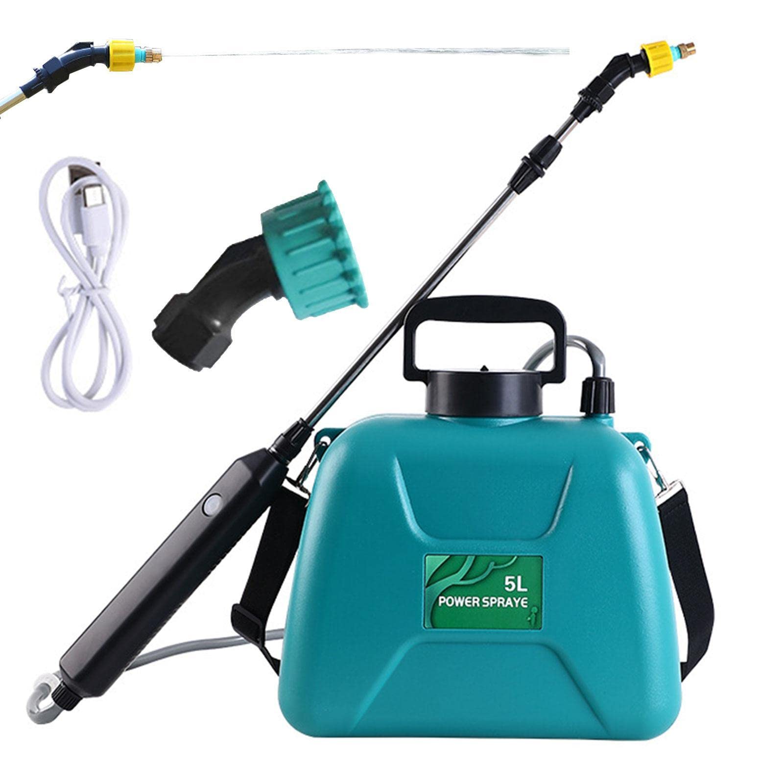 Spruzzatore a spalla - Spruzzatore elettrico per piante, alimentato a batteria, spruzzatore da giardino da 5 litri, spruzzatore liquido da giardino con bacchetta telescopica, 2 ugelli spray e tracolla | batteria, spruzzatore da giardino da 5 litri, spruzz