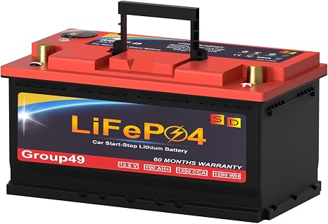 LiFePO4 Lithium Car Battery, 12V 100AH 1300CCA Group 49 Starting-Stop