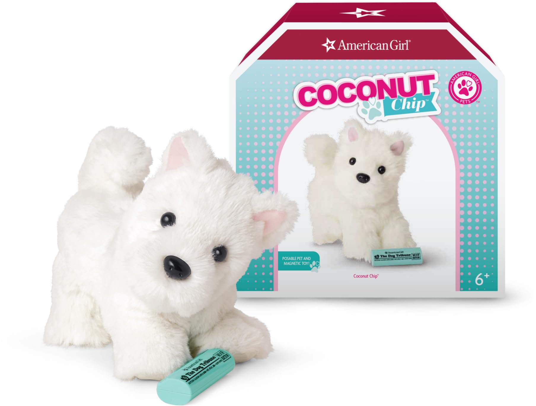 American Girl Coconut Chip White Dog for 18-inch Dolls plus Pet Accessories