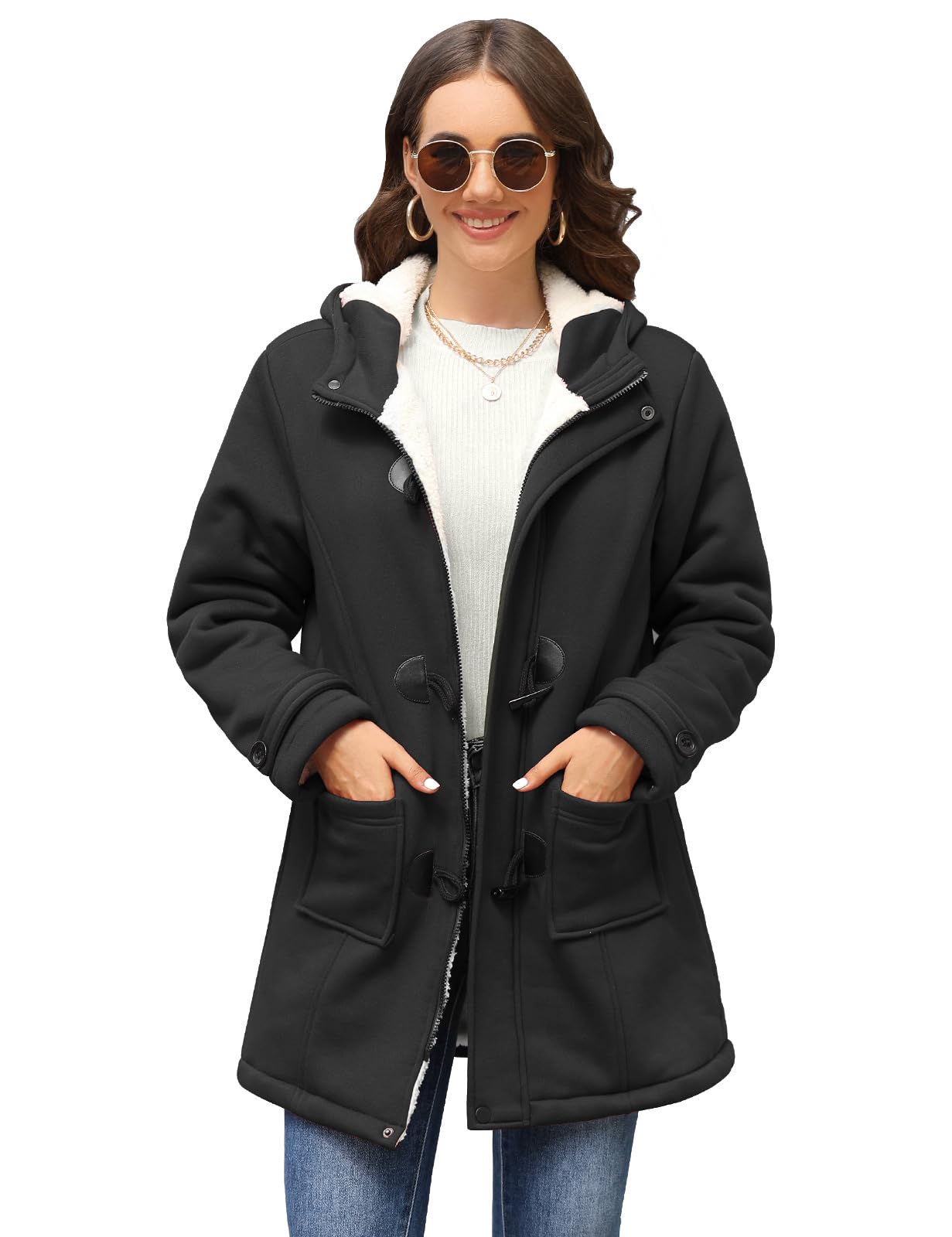 Vancavoo Wintermantel Damen Warm Winterjacke Elegant Plüsch Jacken Mantel Winter Fleece Hoodie Coat Kapuzenjacke