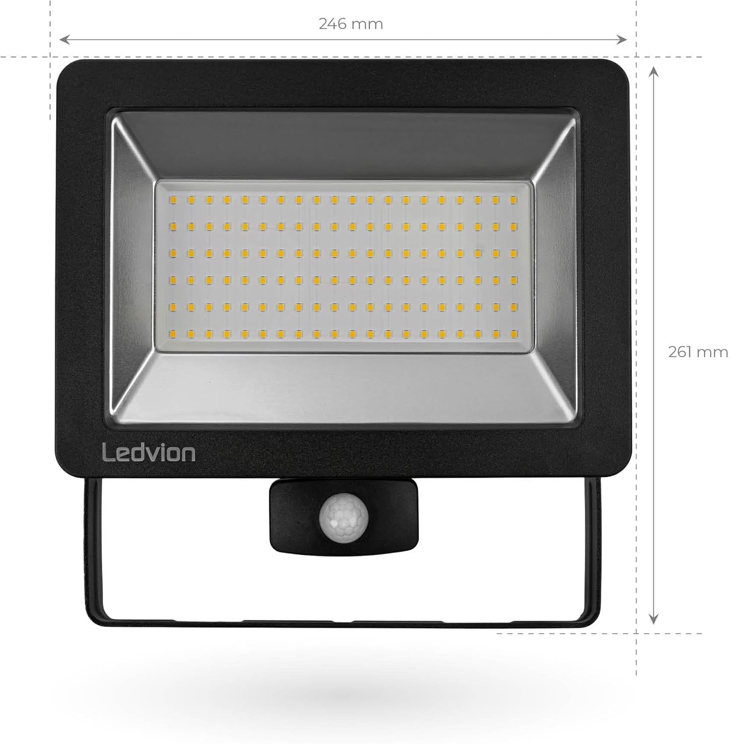 Front dimensions of Ledvion 100W LED Floodlight