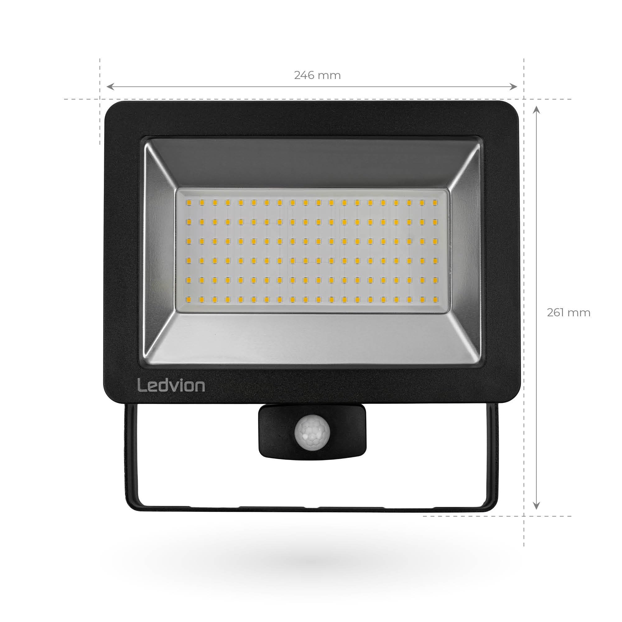 Ledvion LED Strahler mit Bewegungsmelder 150W IP44 4000K 18000lm | Reagiert automatisch auf Bewegung rund um Einfahrt Garten Hof und Fassade