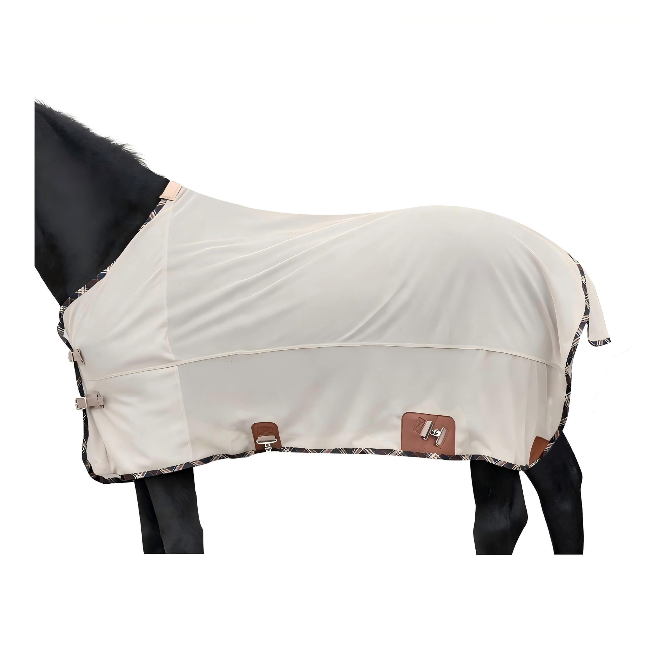 BARN &amp; STABLE Breathable and UV Protective Tear-Resistant Mesh Horse Fly Sheet Comfy Equine Summer Sheet with Removable Web Leg Straps (Sand, 78 in)