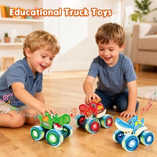 Miniatura 6 de Kimicare Camión monstruo, camiones monstruo iluminados para niños de 4 a 7 años, autos de juguete para niños pequeños de 1 a 3 años con camión de