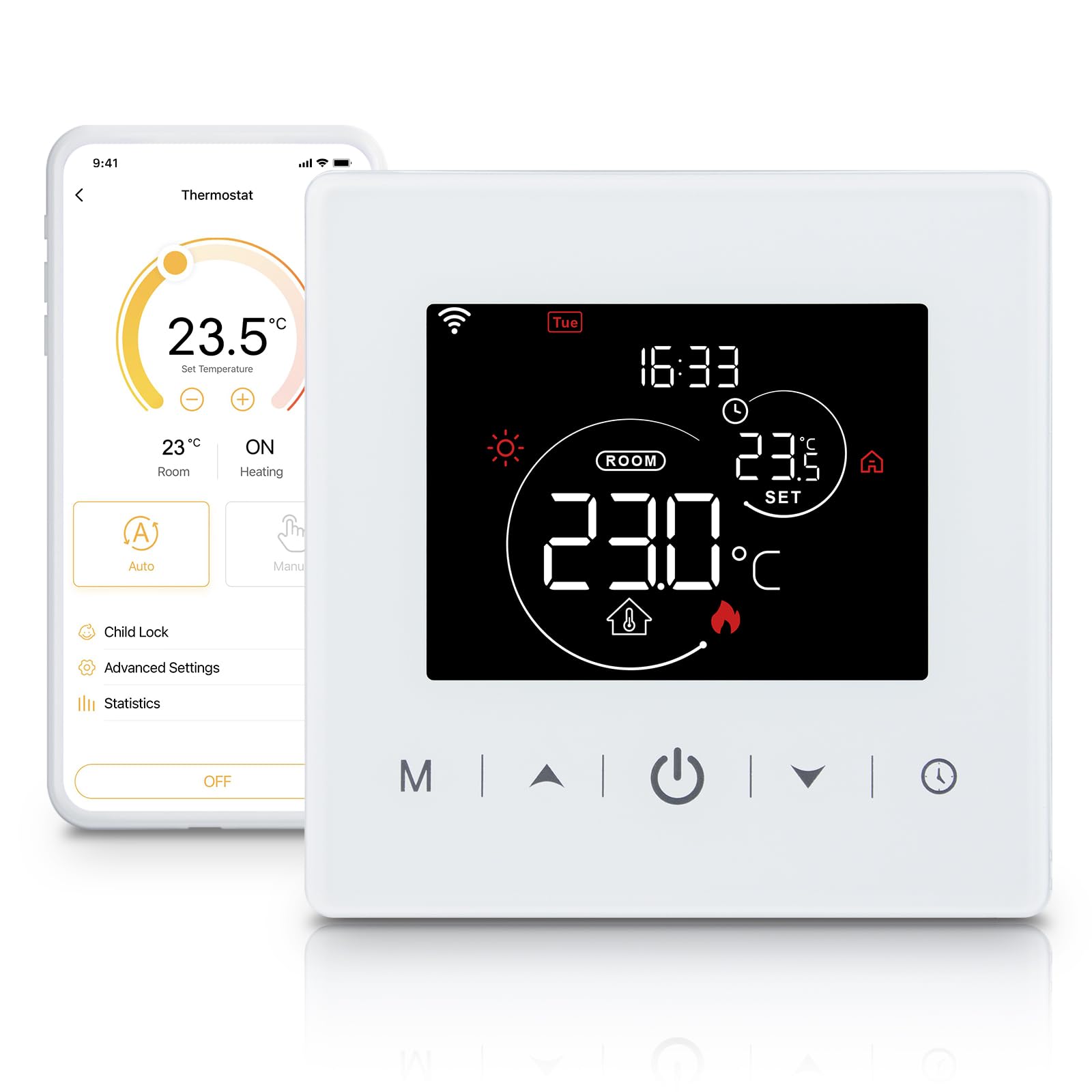 Beok Tuya Termostat Wi-Fi, inteligentny termostat do kotła, termostat pokojowy Wi-Fi na baterie, termostat zegara 2-przewodowy, kompatybilny z Amazon Alexa i Google Home, głosem i pilotem zdalnego